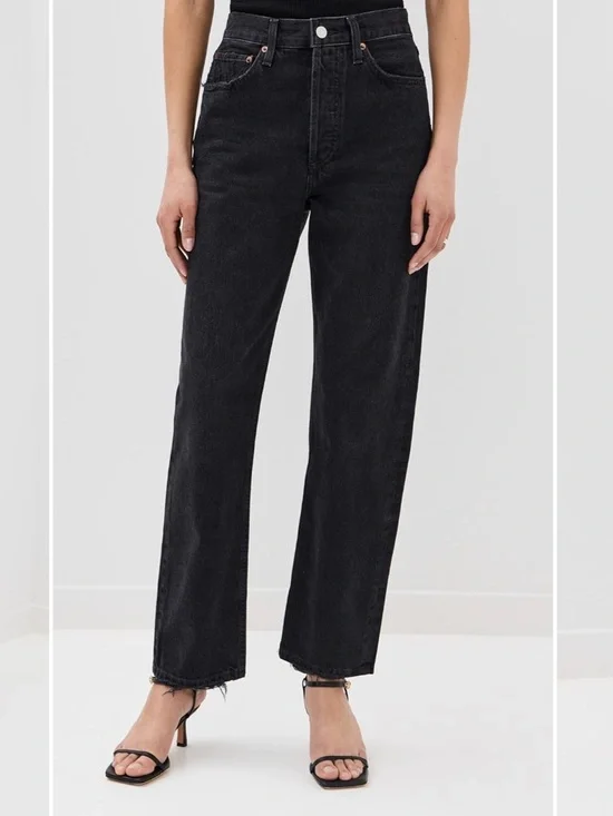 NWT Agolde 90s Mid Rise Loose Fit Straight Jeans Tar - Picture 2 of 7